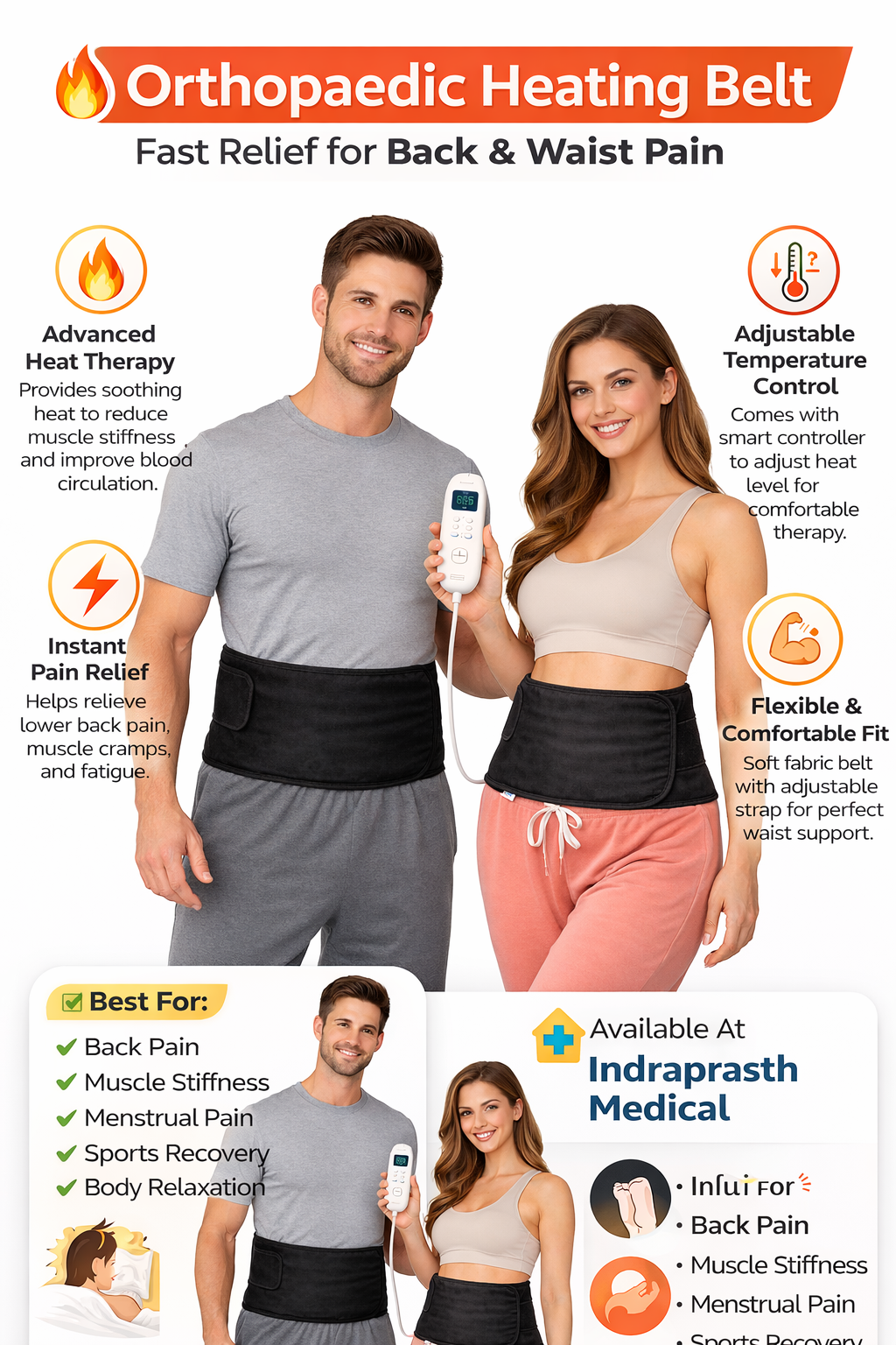 IMD Orthopaedic Heat Belt – Electric Heating Pad for Back, Waist & Pain Relief