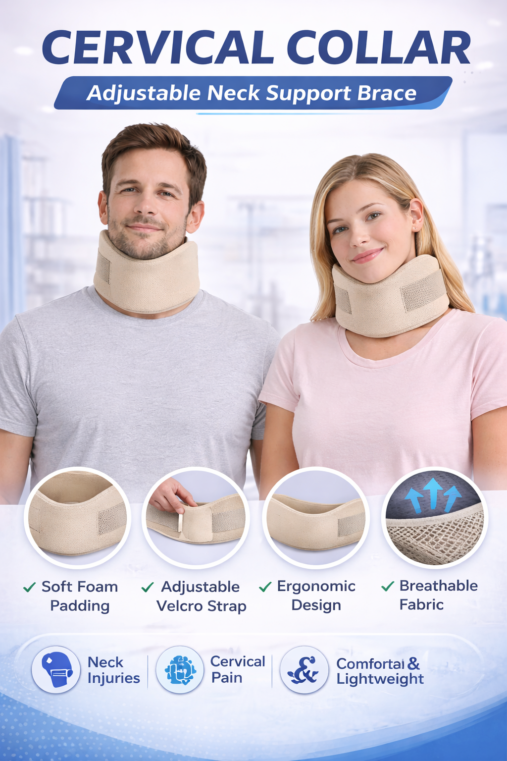 IMD Cervical Collar – Adjustable Neck Support Brace for Pain Relief & Spine Support
