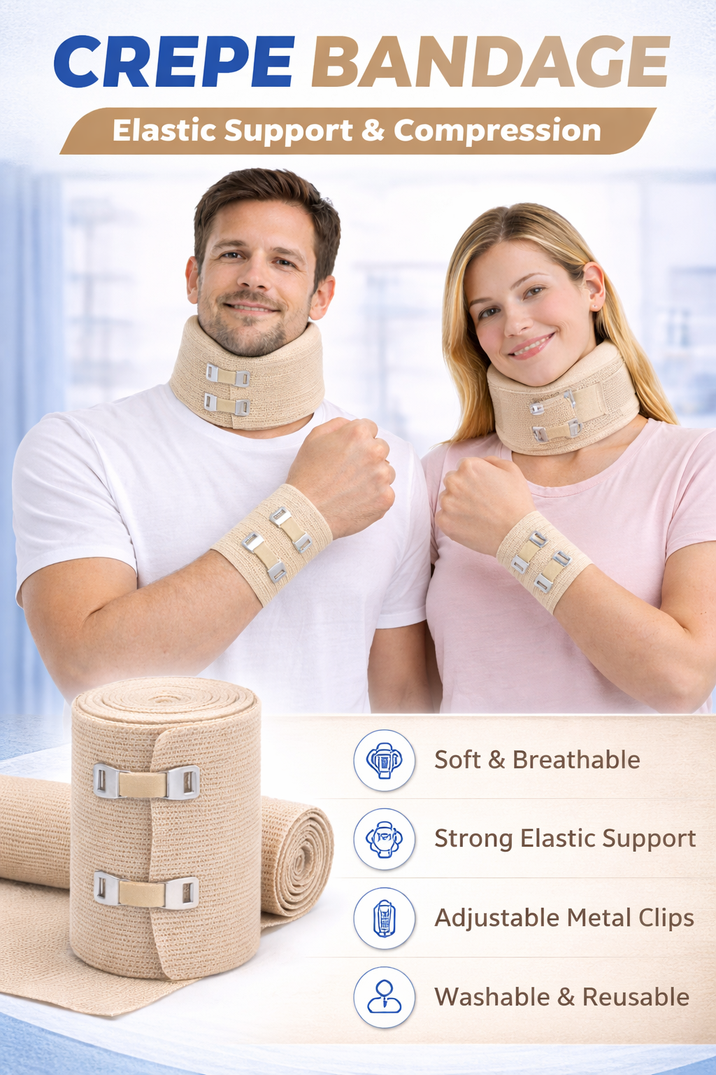 IMD Crepe Bandage – Elastic Compression Bandage for Sprain, Injury & Support
