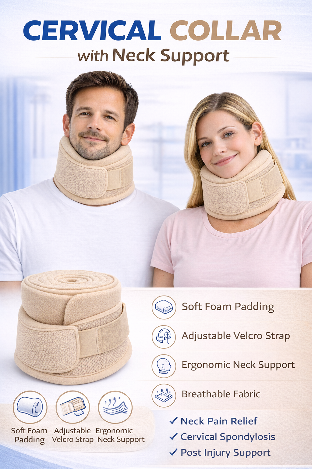 IMD Cervical Collar with Neck Support | Adjustable Neck Brace for Pain Relief