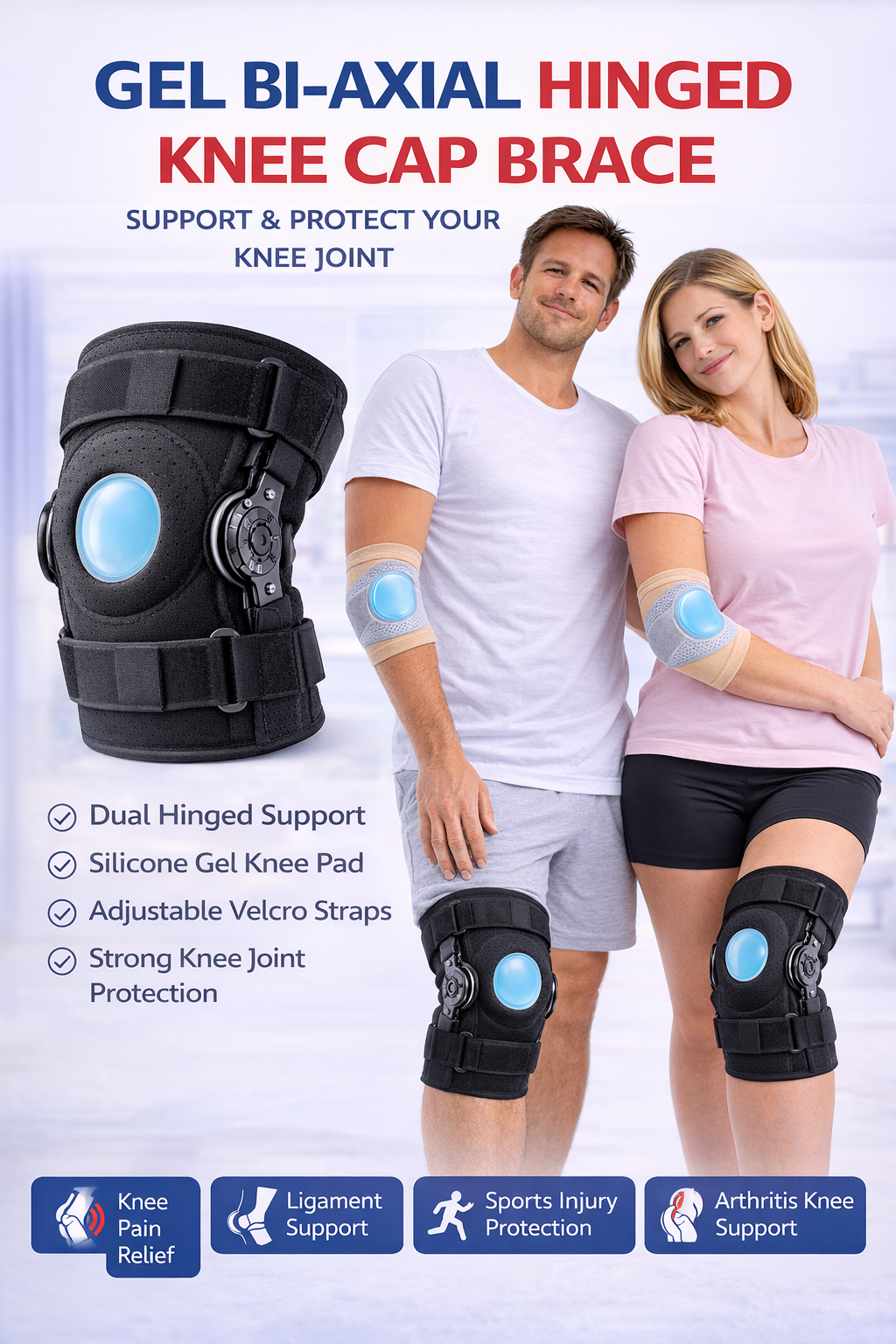 IMD Gel Bi-Axel Hinged Knee Cap – Hinged Knee Support with Gel Pad for Joint Stability