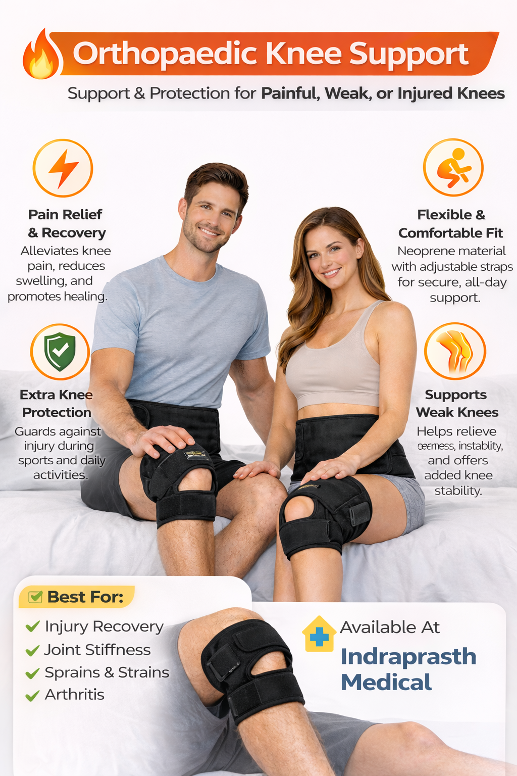 IMD Hinged Knee Support Brace – Adjustable Open Patella Knee Stabilizer (Pair)