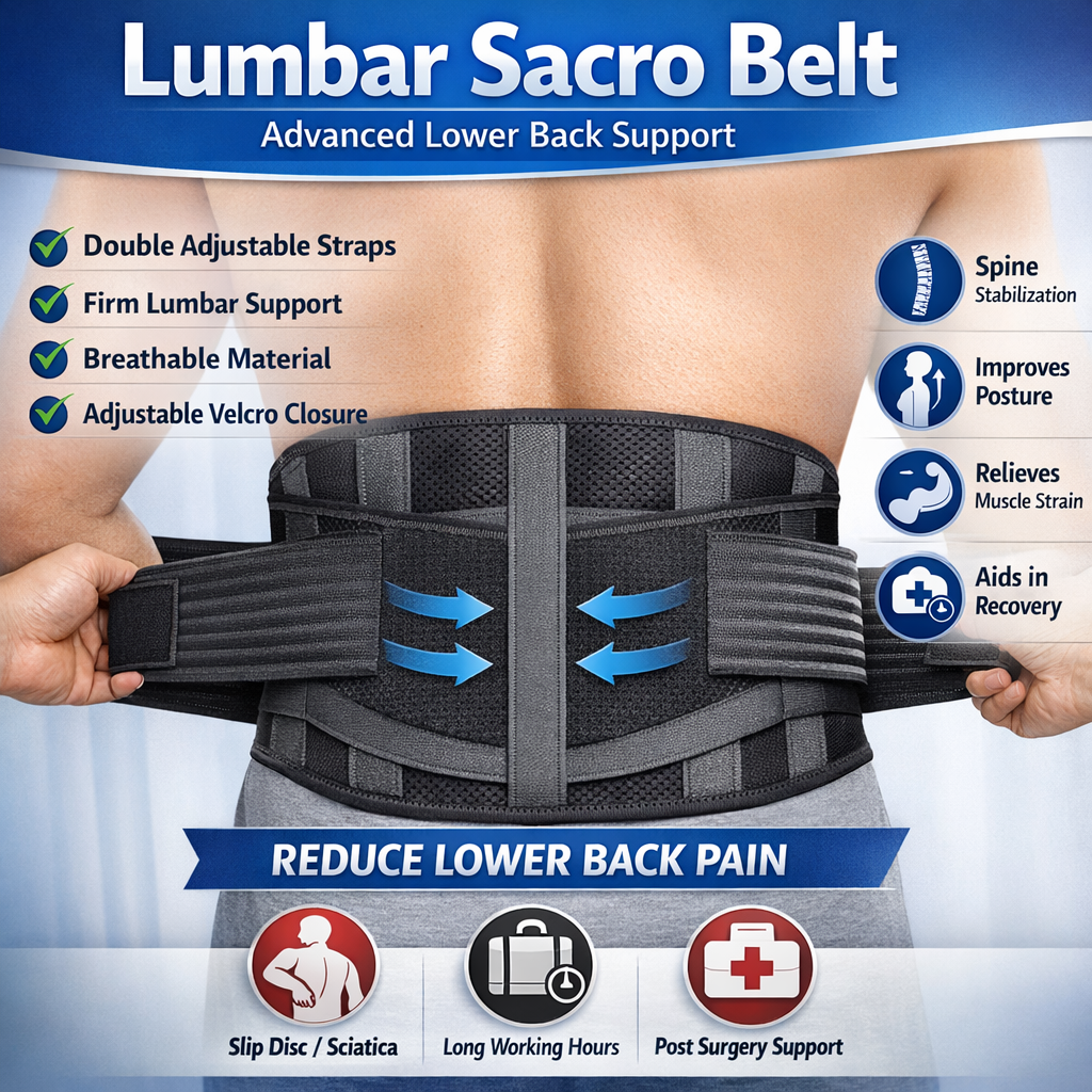 Premium Lumbar Sacro Belt – Adjustable Lower Back Support Belt (LS Belt)